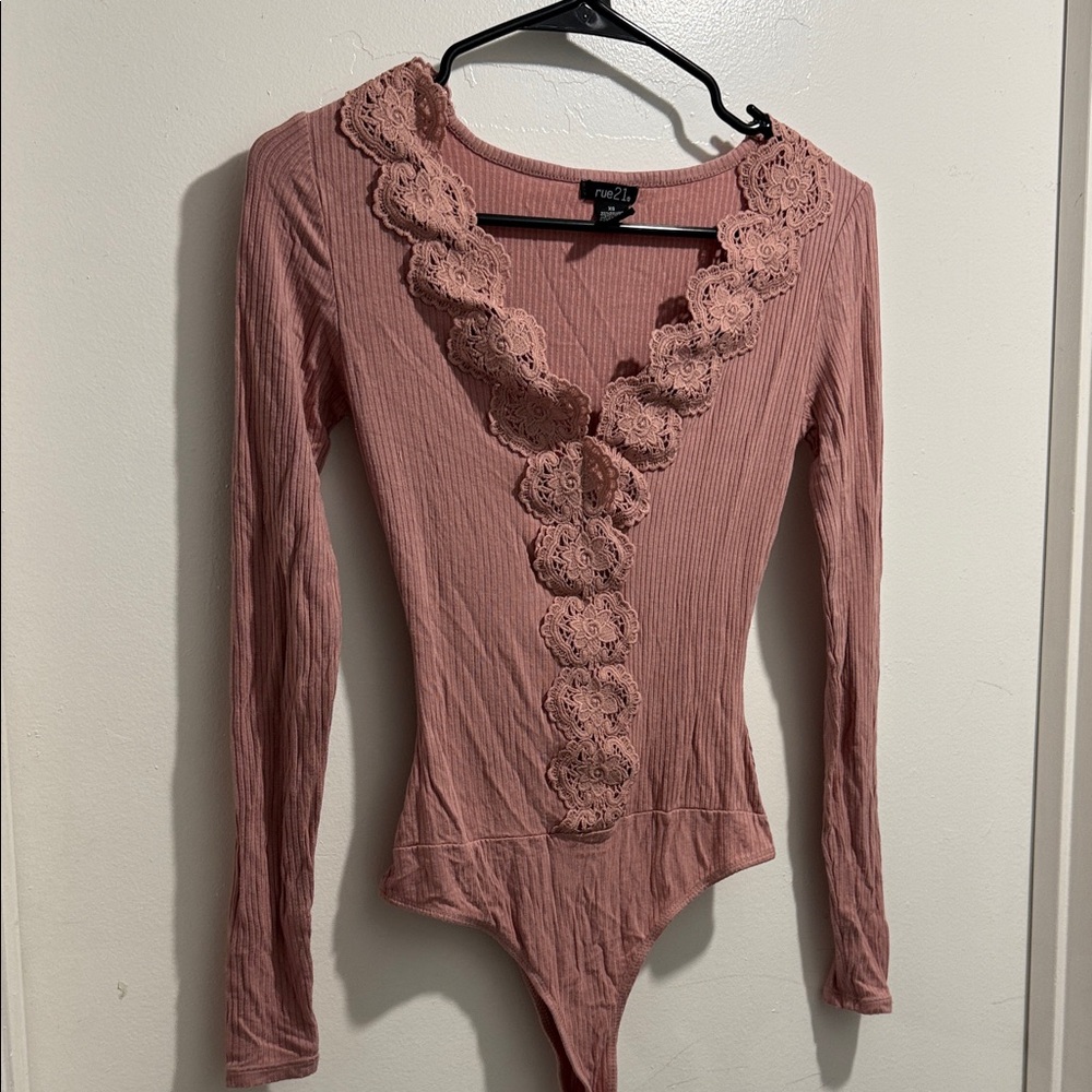 Free People Dusty Rose Lace Bodysuit